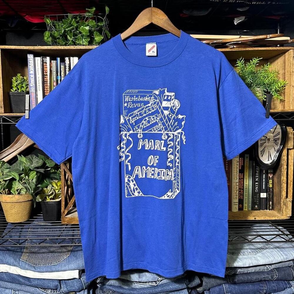 Vintage 90s 1994 Single Stitched Marl of America Funny Tee Shirt Blue Mens XL
